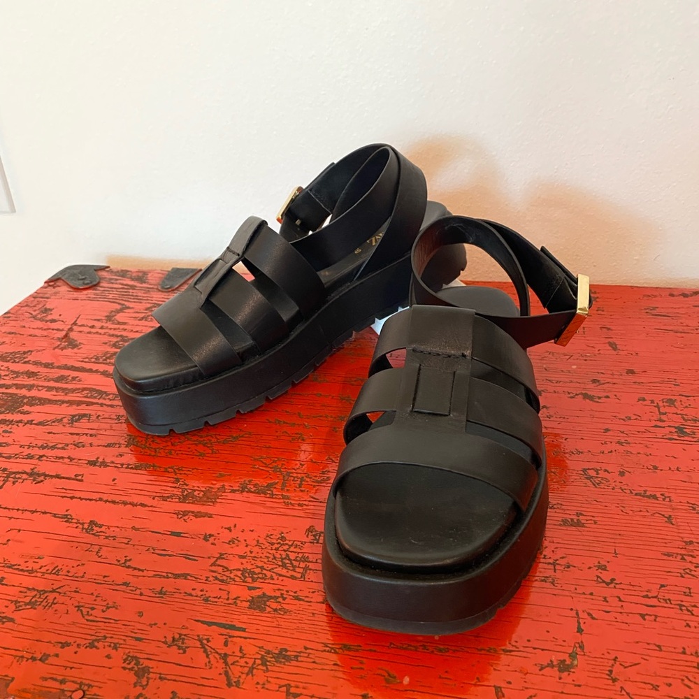 🖤HP🖤 Authentic Leather Zara Platform Chunky Fisherman Sandals US 9 EU 40 - Picture 9 of 12